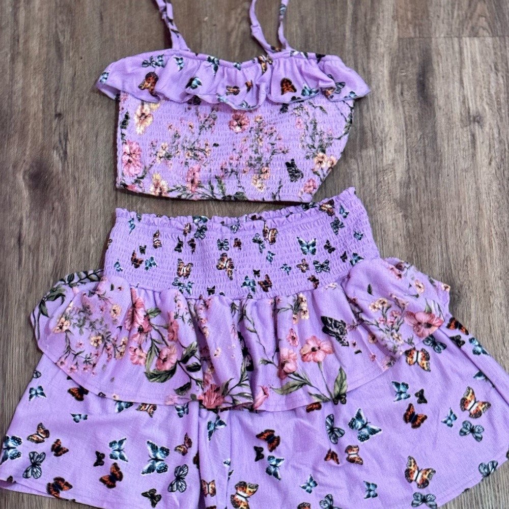 Floral Butterfly Print Two-Piece Set